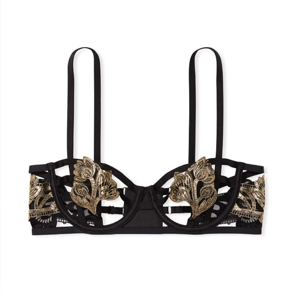 🆕️VS VERY SEXY Strappy Embroidered Open Cup Balconette Bra Size 36B - Picture 7 of 16